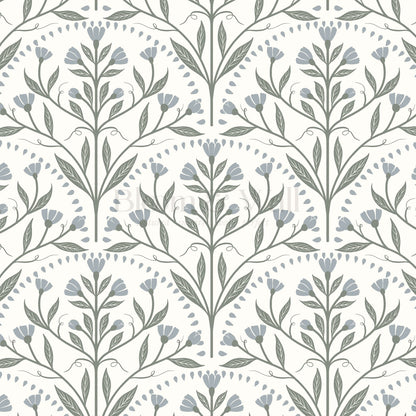 Rochelle Creeping Trellis Scallop Blue Green Wallpaper