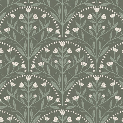 Rochelle Creeping Trellis Scallop Forest Wallpaper
