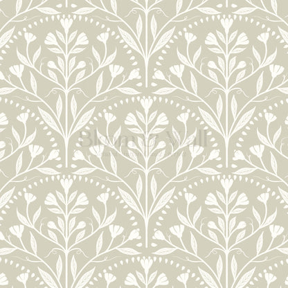Rochelle Creeping Trellis Scallop Taupe Wallpaper