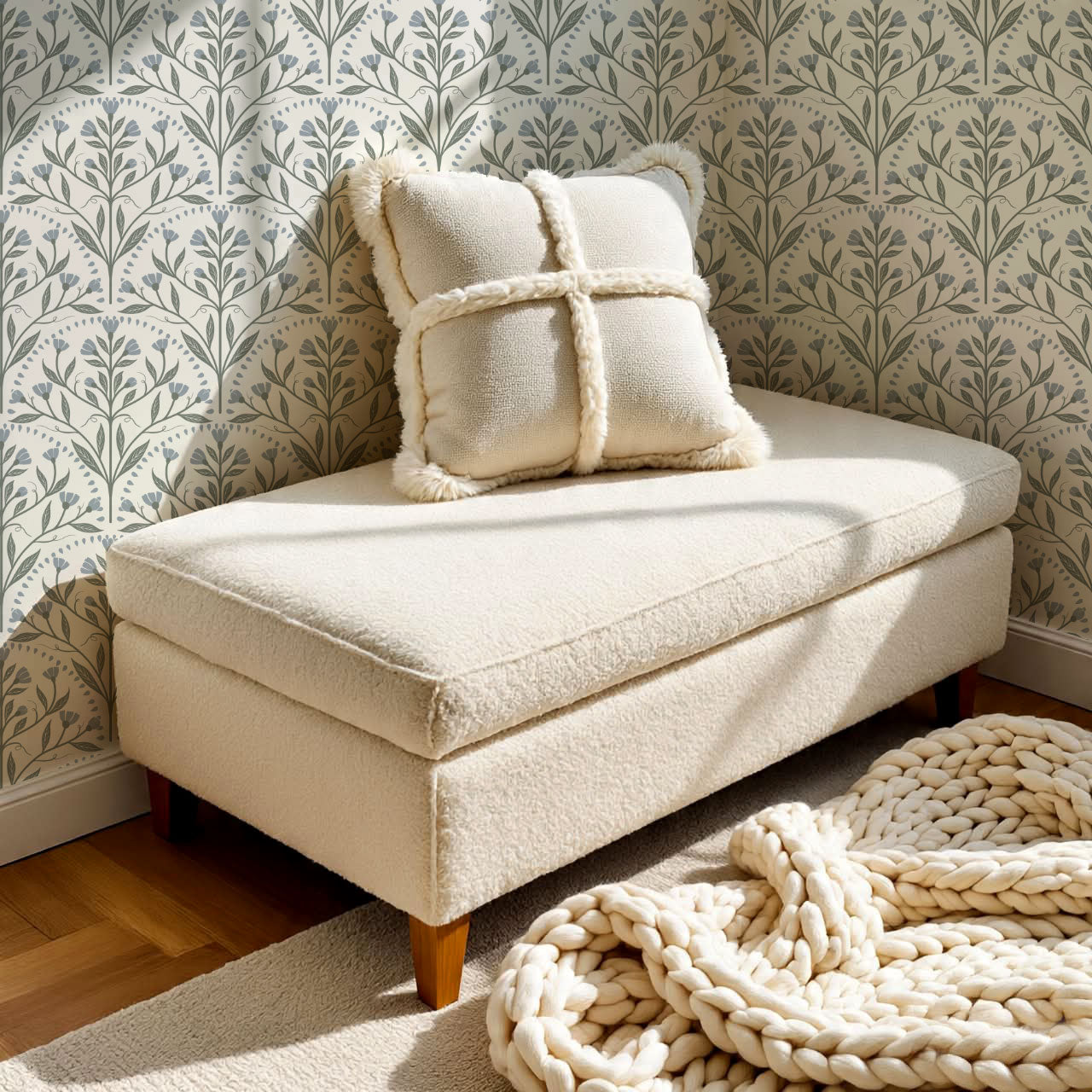 Rochelle Creeping Trellis Scallop Blue Green Wallpaper