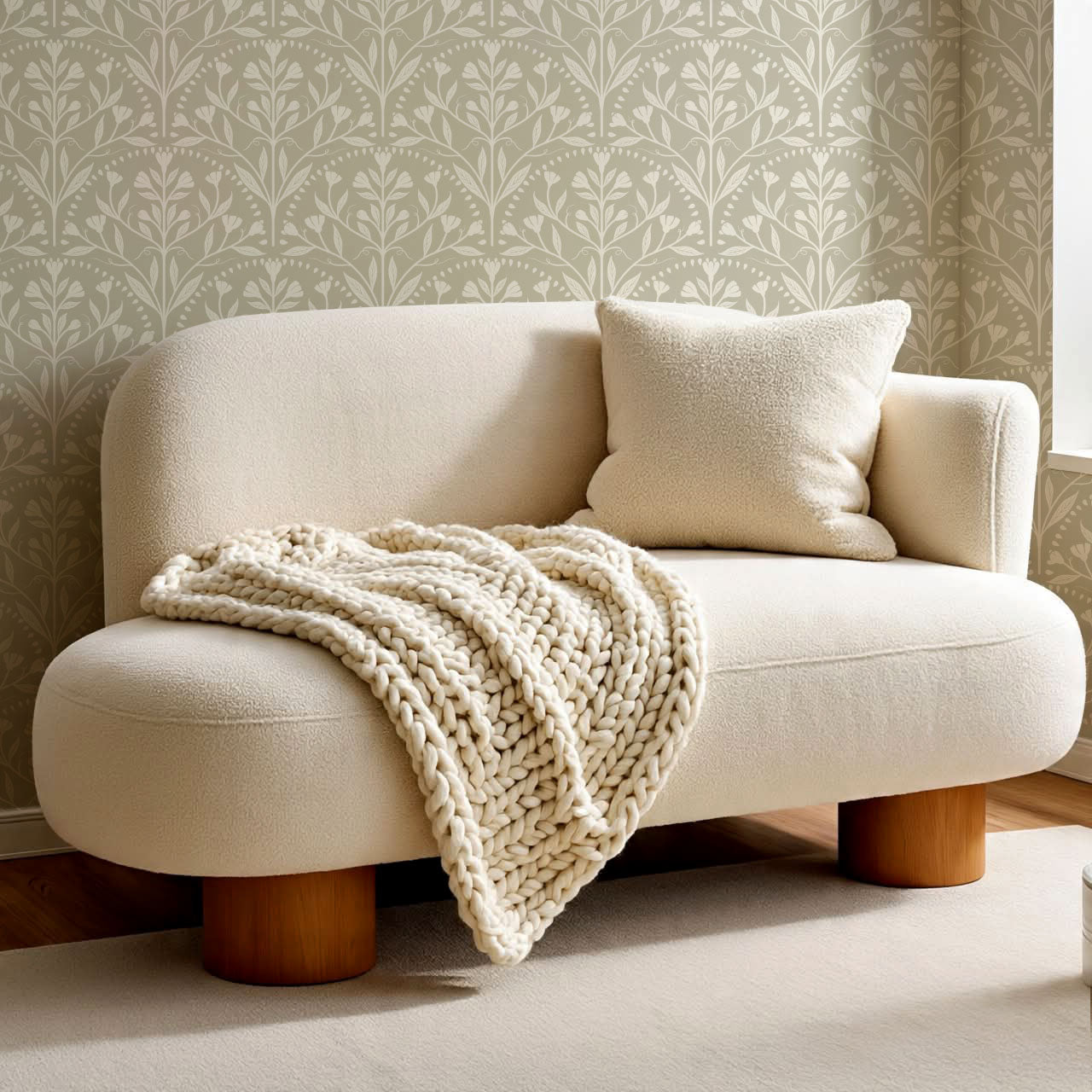 Rochelle Creeping Trellis Scallop Taupe Wallpaper