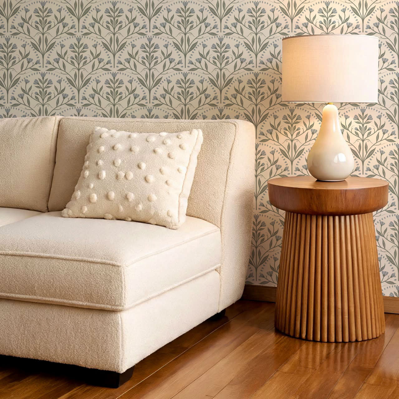 Rochelle Creeping Trellis Scallop Blue Green Wallpaper