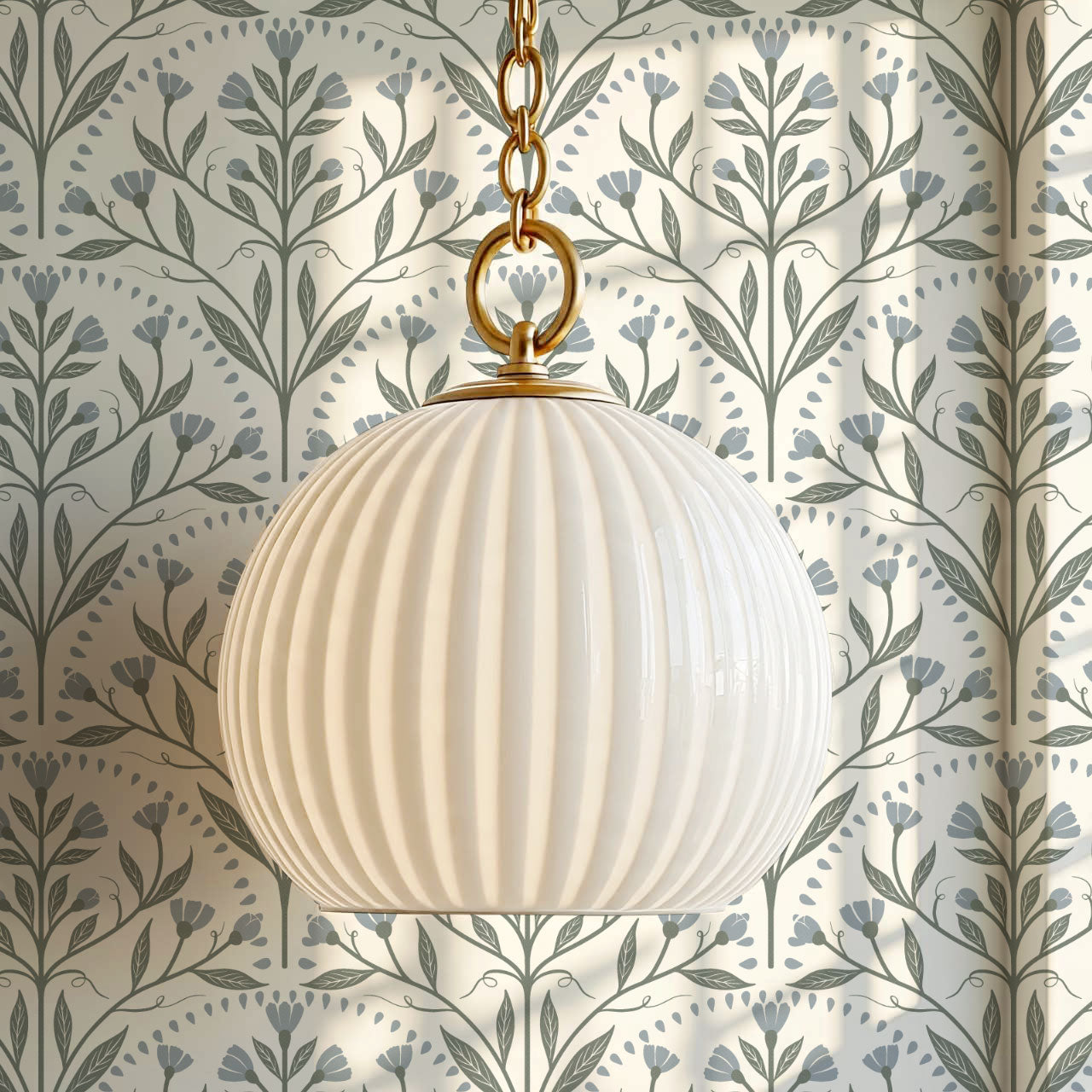 Rochelle Creeping Trellis Scallop Blue Green Wallpaper