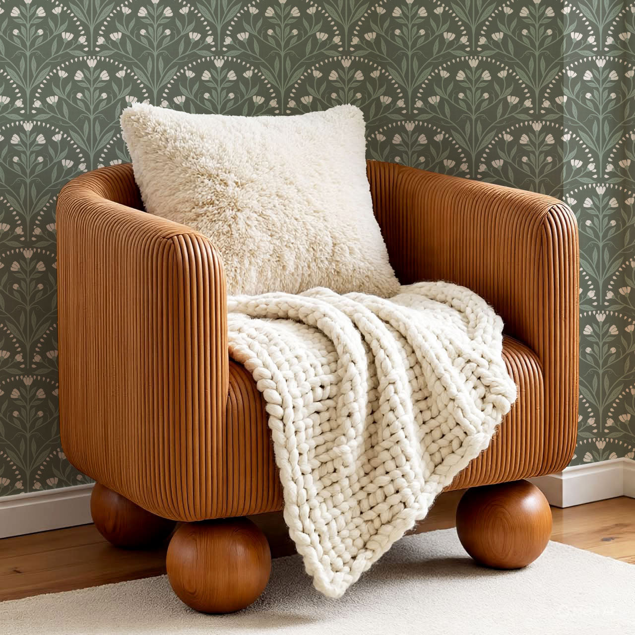 Rochelle Creeping Trellis Scallop Forest Wallpaper