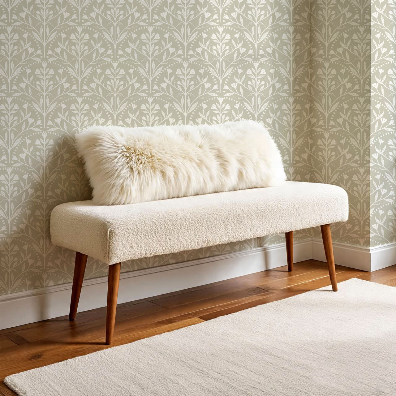 Rochelle Creeping Trellis Scallop Taupe Wallpaper