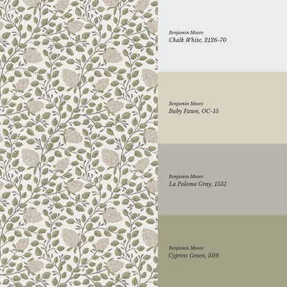 Romelia Hope Vine Cream Taupe Olive Wallpaper