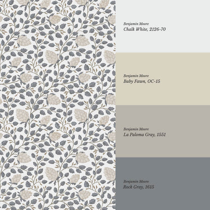 Romelia Hope Vine Ivory Slate Blue Wallpaper