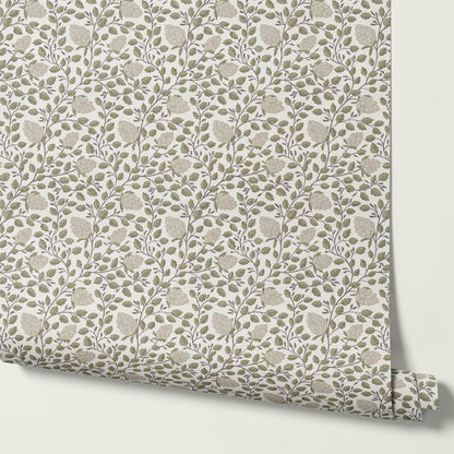 Romelia Hope Vine Cream Taupe Olive Wallpaper