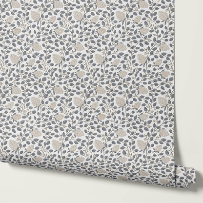Romelia Hope Vine Ivory Slate Blue Wallpaper