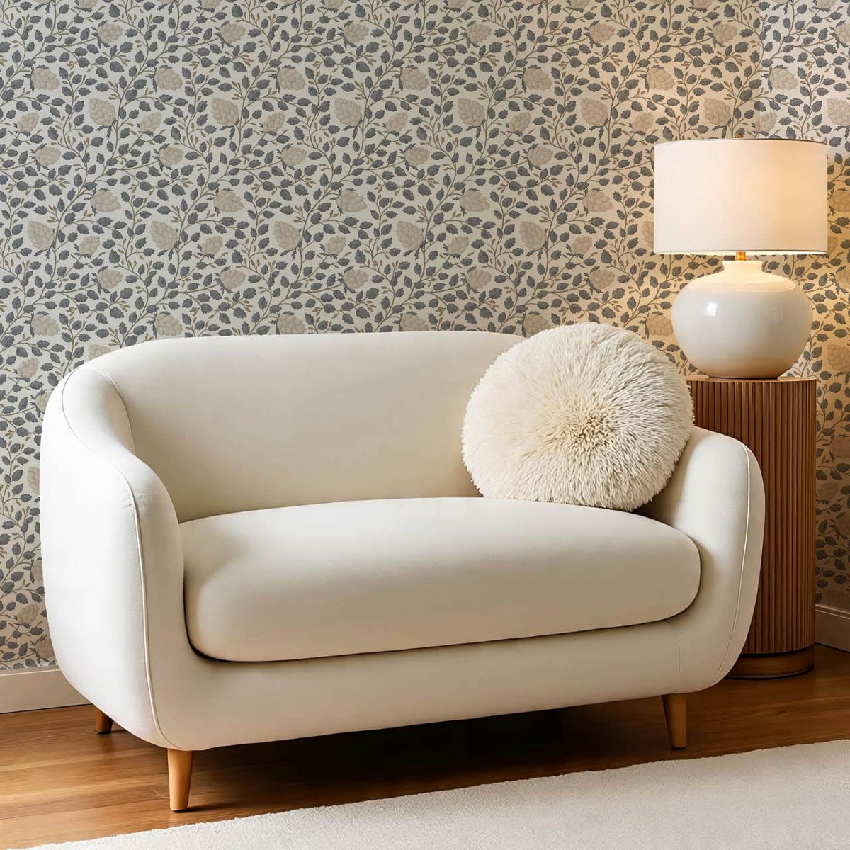 Romelia Hope Vine Ivory Slate Blue Wallpaper