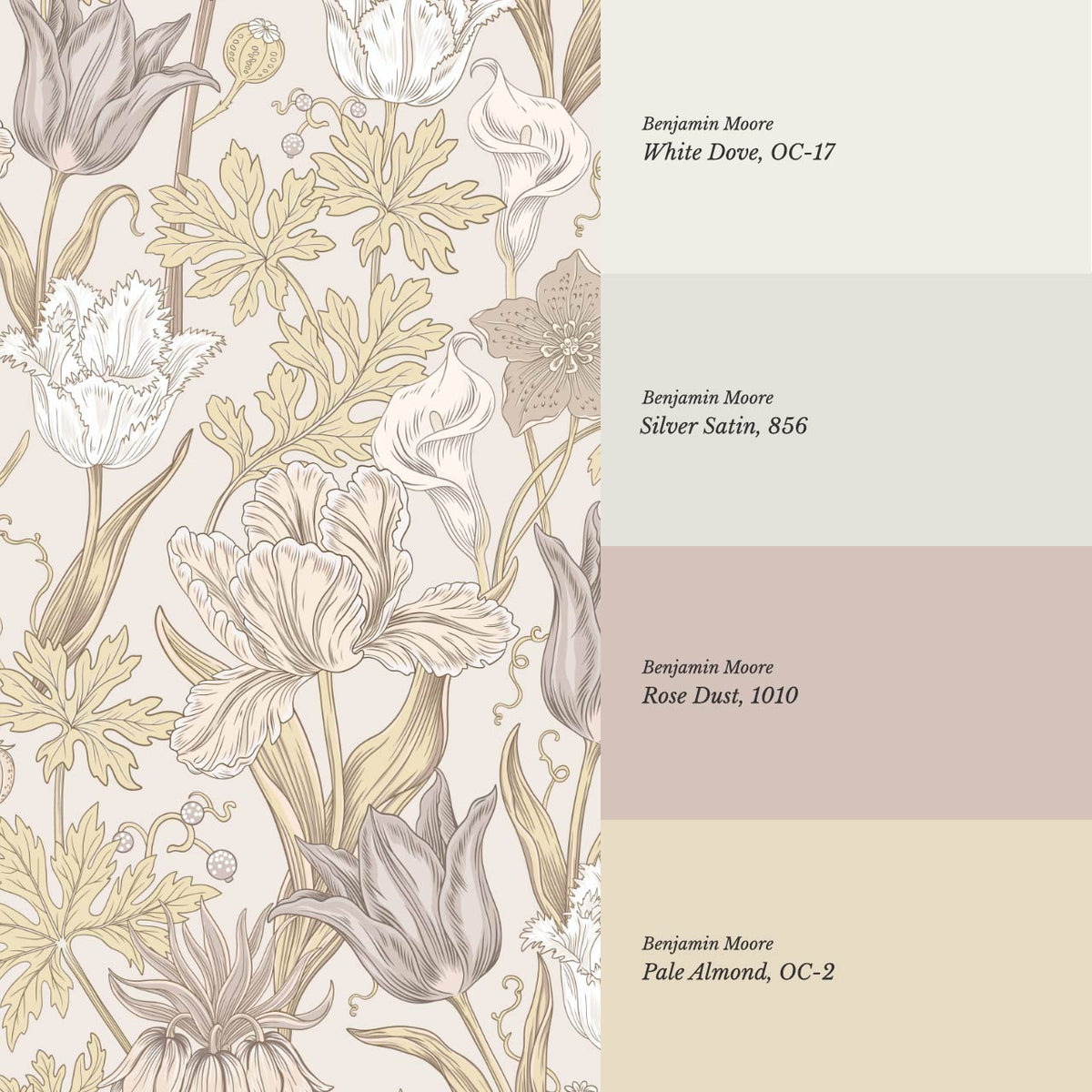 Rosa Tulips Beige Soft Dove Gray Wallpaper
