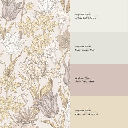 Rosa Tulips Beige Soft Dove Gray Wallpaper