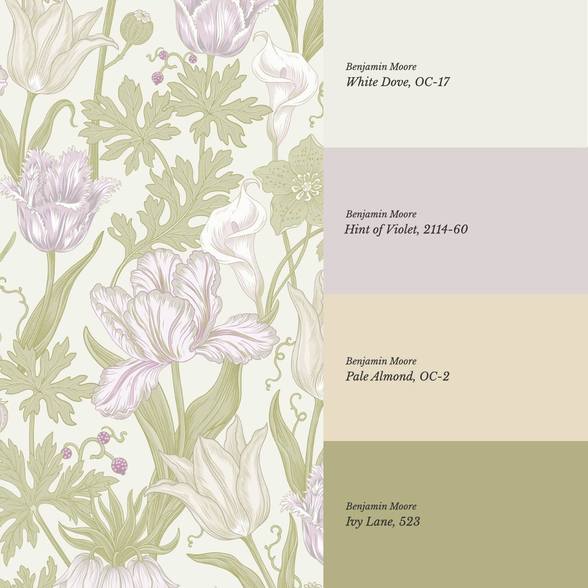 Rosa Tulips Soft Green Lilac Wallpaper