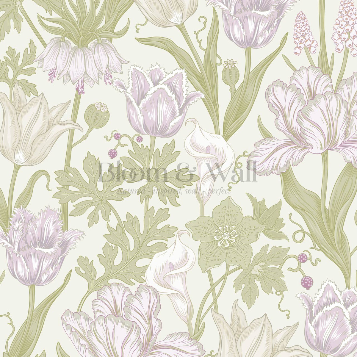 Rosa Tulips Soft Green Lilac Wallpaper