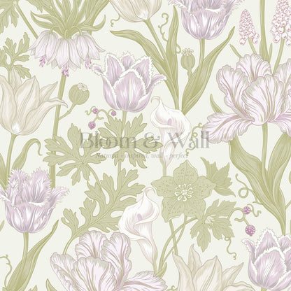 Rosa Tulips Soft Green Lilac Wallpaper