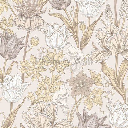 Rosa Tulips Beige Soft Dove Gray Wallpaper
