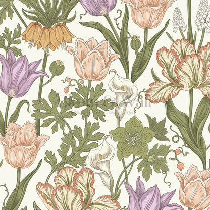 Rosa Tulips Cream Blush Plum Wallpaper