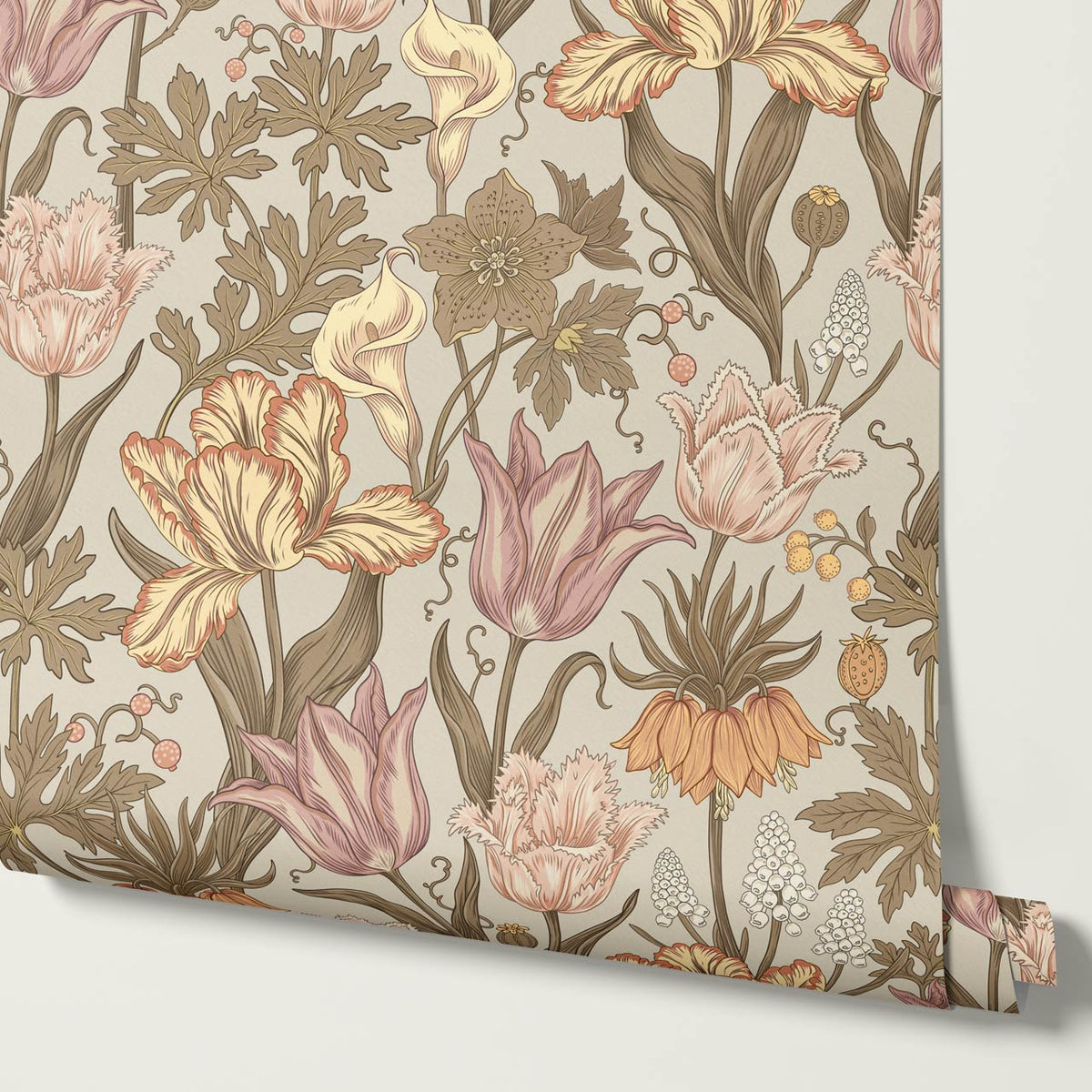 Rosa Tulips Autumn Beige Honey Wallpaper