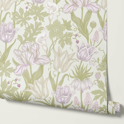 Rosa Tulips Soft Green Lilac Wallpaper