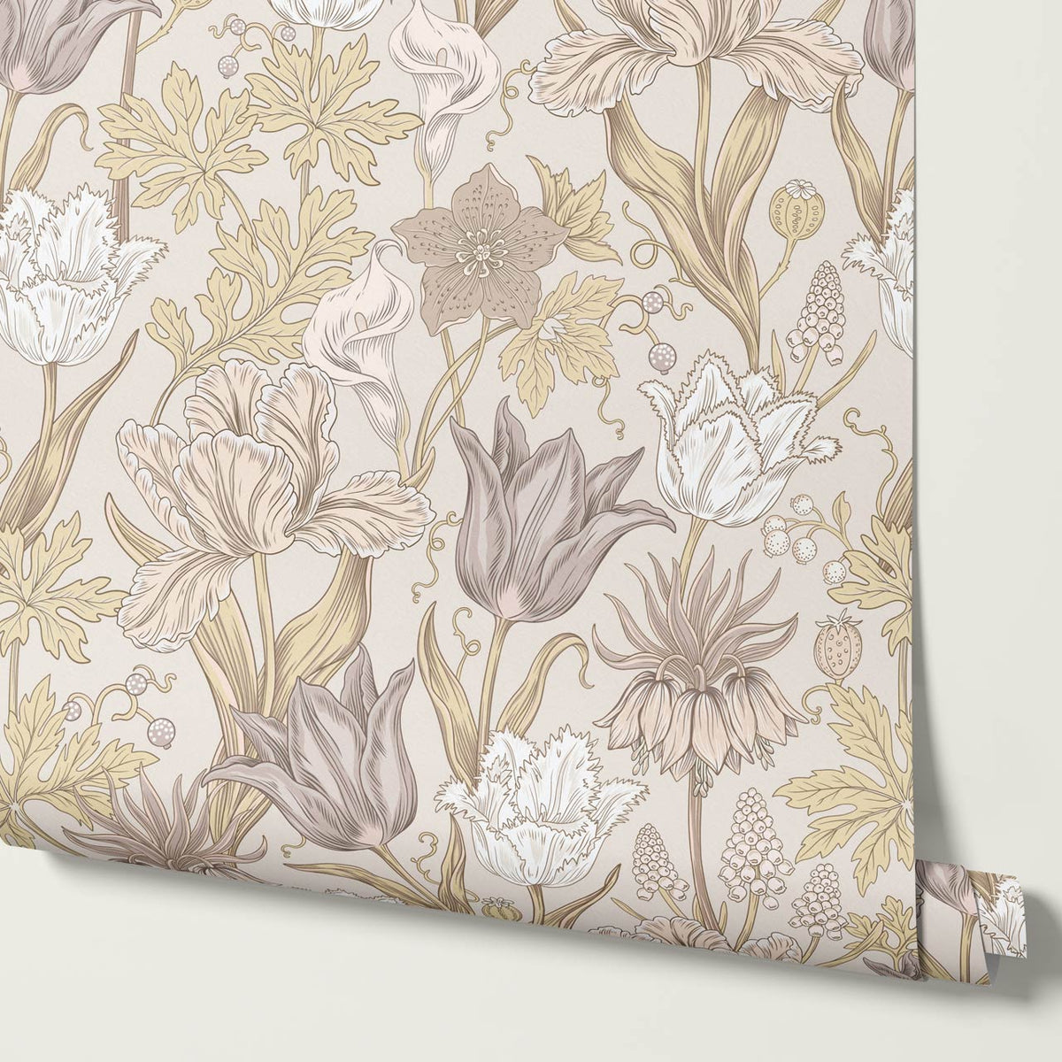 Rosa Tulips Beige Soft Dove Gray Wallpaper