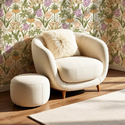 Rosa Tulips Cream Blush Plum Wallpaper
