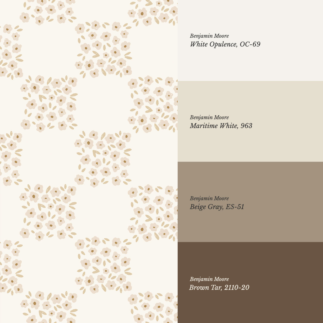 Rosalie Floral Checkerboard Neutral Wallpaper