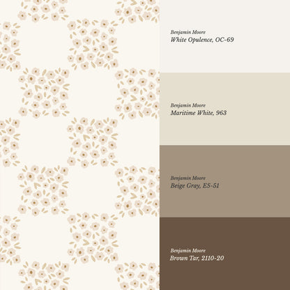 Rosalie Floral Checkerboard Neutral Wallpaper