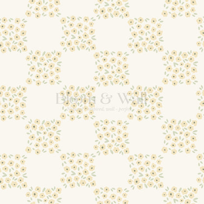 Rosalie Floral Checkerboard Butter Wallpaper