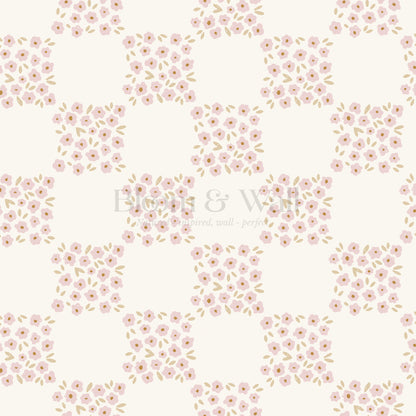 Rosalie Floral Checkerboard Soft Pink Wallpaper