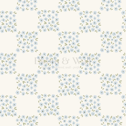 Rosalie Floral Checkerboard Soft Blue Wallpaper