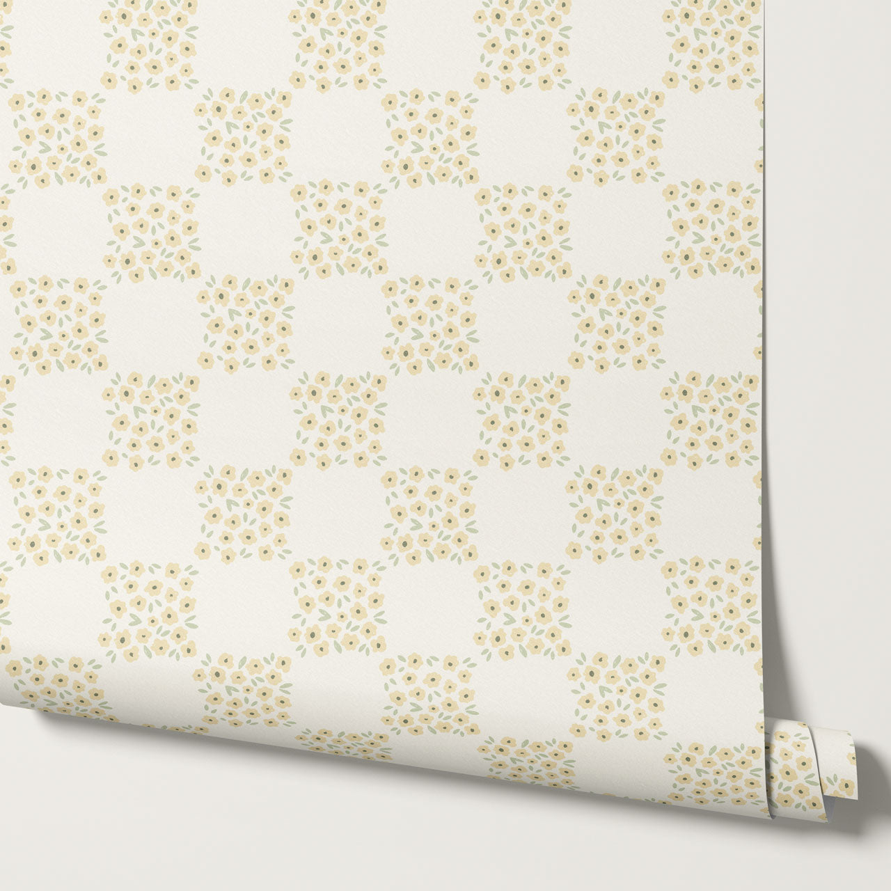 Rosalie Floral Checkerboard Butter Wallpaper