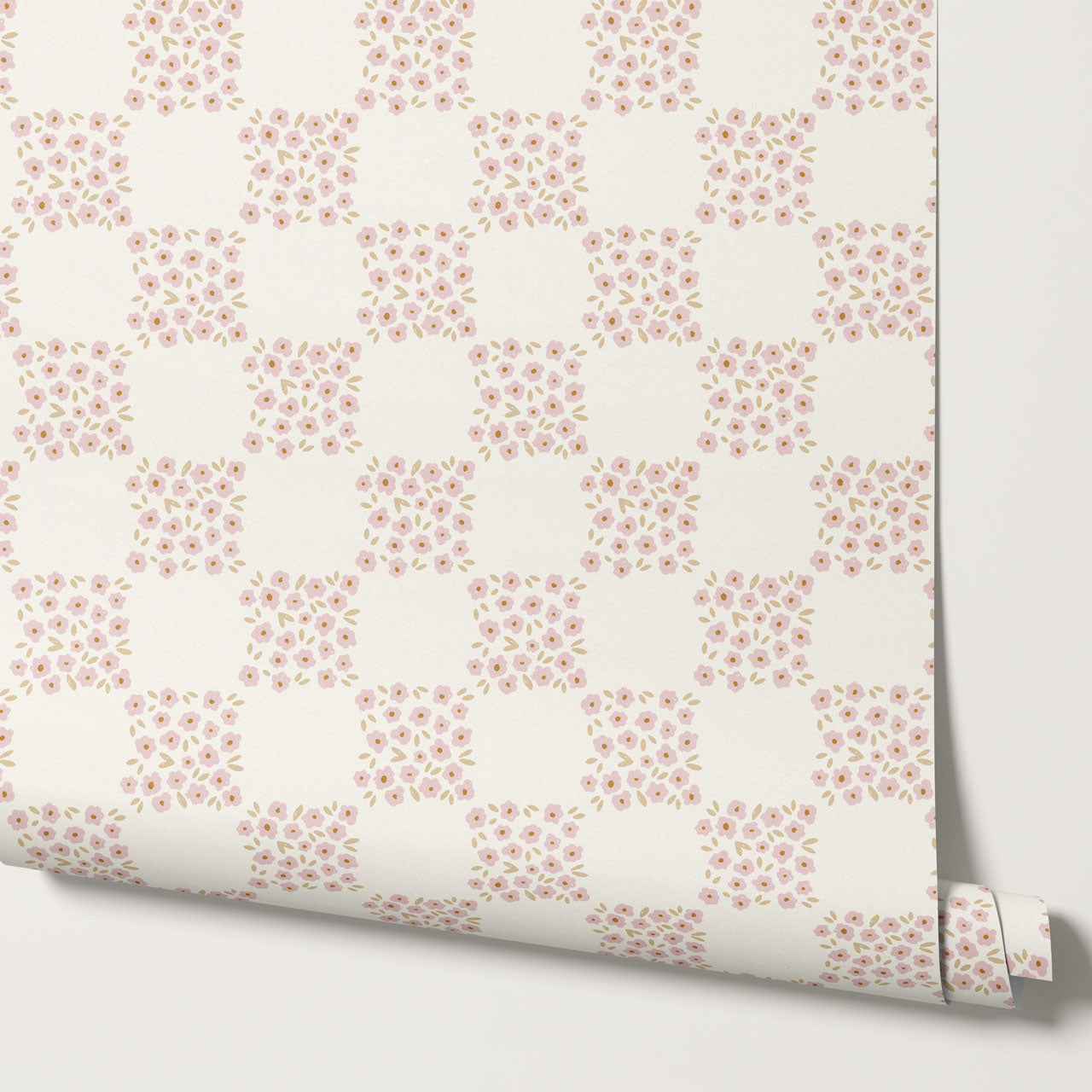 Rosalie Floral Checkerboard Soft Pink Wallpaper