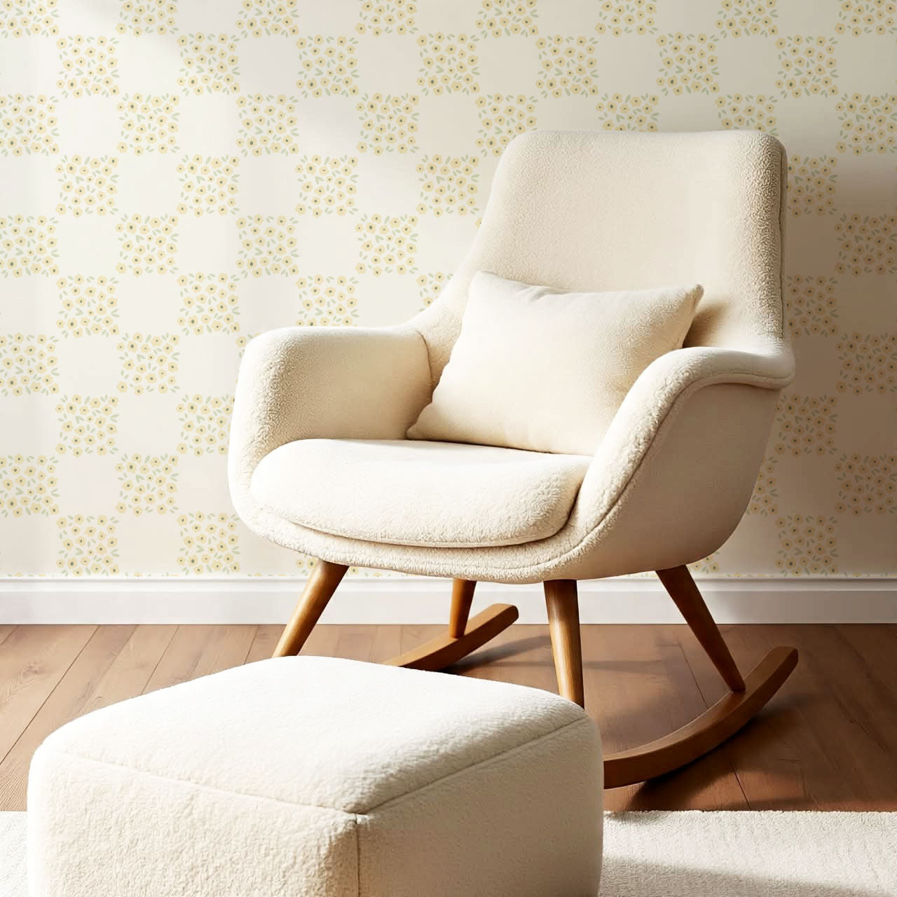 Rosalie Floral Checkerboard Butter Wallpaper