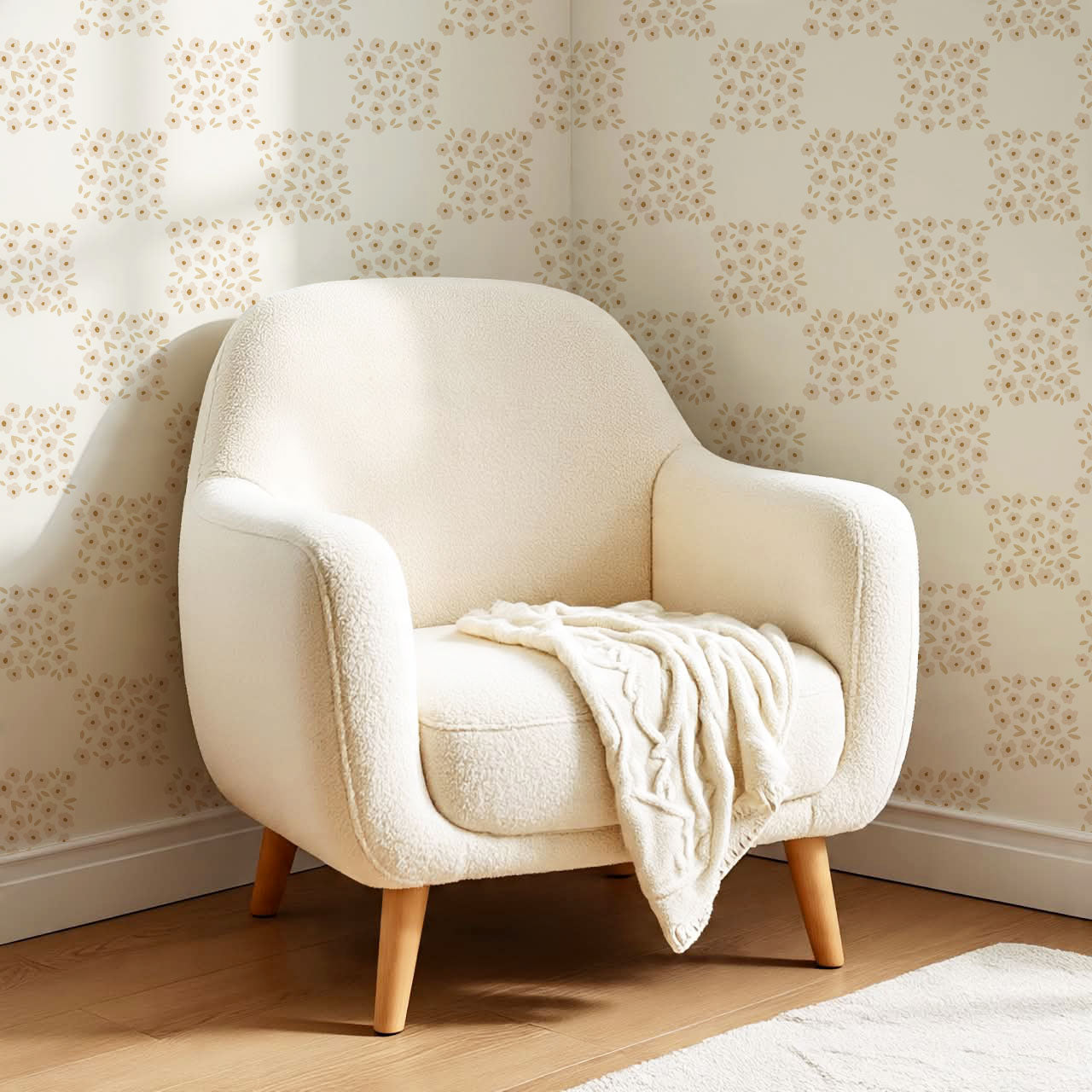 Rosalie Floral Checkerboard Neutral Wallpaper