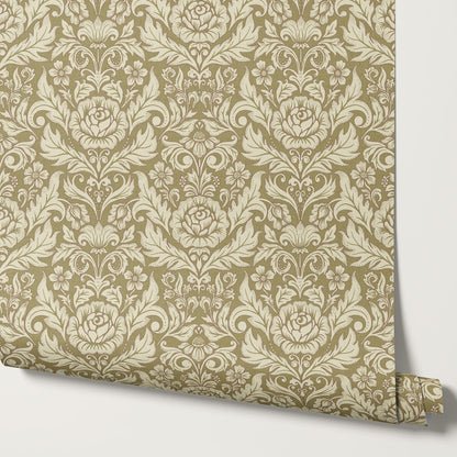 Rosalind Arya Versailles Damask Olive Wallpaper
