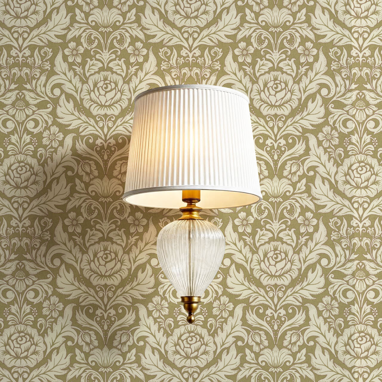 Rosalind Arya Versailles Damask Olive Wallpaper