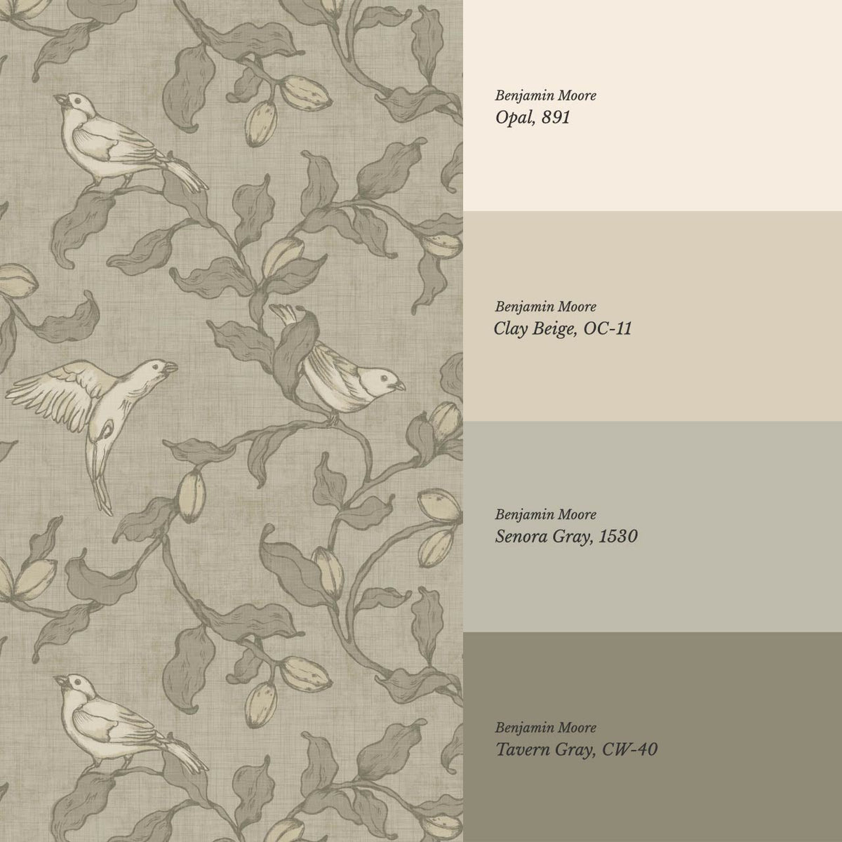 Rosallia Birdsong Branches Khaki Olive Wallpaper