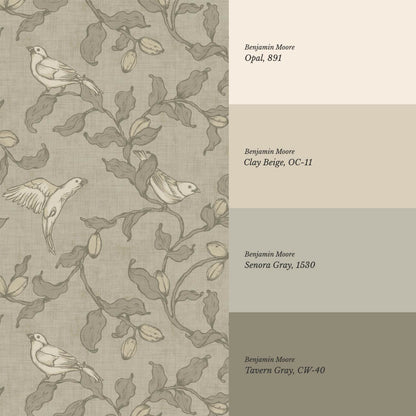 Rosallia Birdsong Branches Khaki Olive Wallpaper