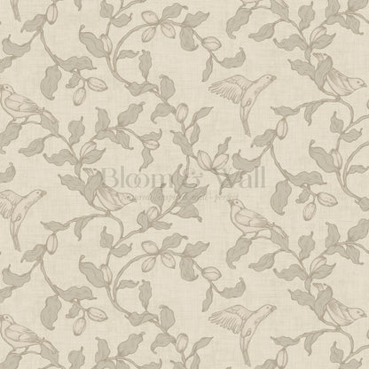Rosallia Birdsong Branches White Coffee Olive Wallpaper