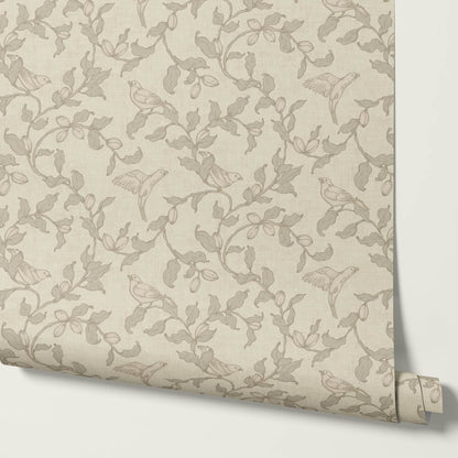 Rosallia Birdsong Branches White Coffee Olive Wallpaper