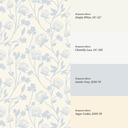 Rosario Delicate Blooms Sky Blue Cream Wallpaper