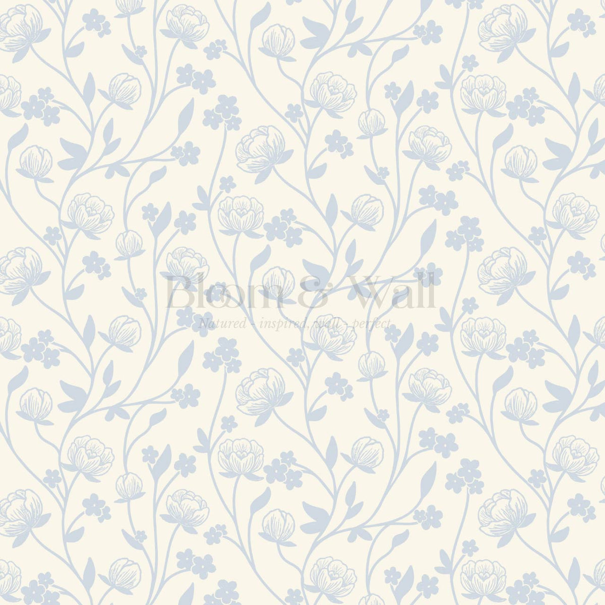 Rosario Delicate Blooms Sky Blue Cream Wallpaper