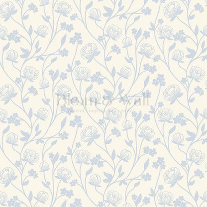 Rosario Delicate Blooms Sky Blue Cream Wallpaper