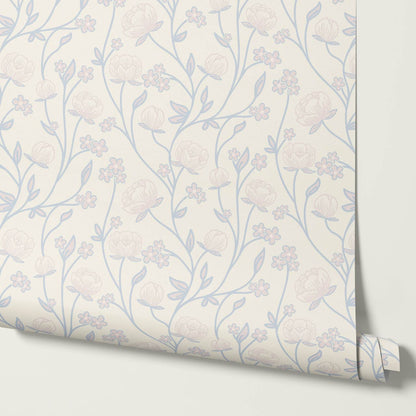Rosario Delicate Blooms Sky Butter Wallpaper