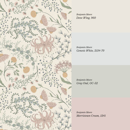 Rosette Nostalgic Wildflower Meadow Ivory Pastel Wallpaper