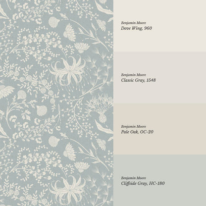 Rosette Nostalgic Wildflower Meadow Sea Glass Ivory Wallpaper