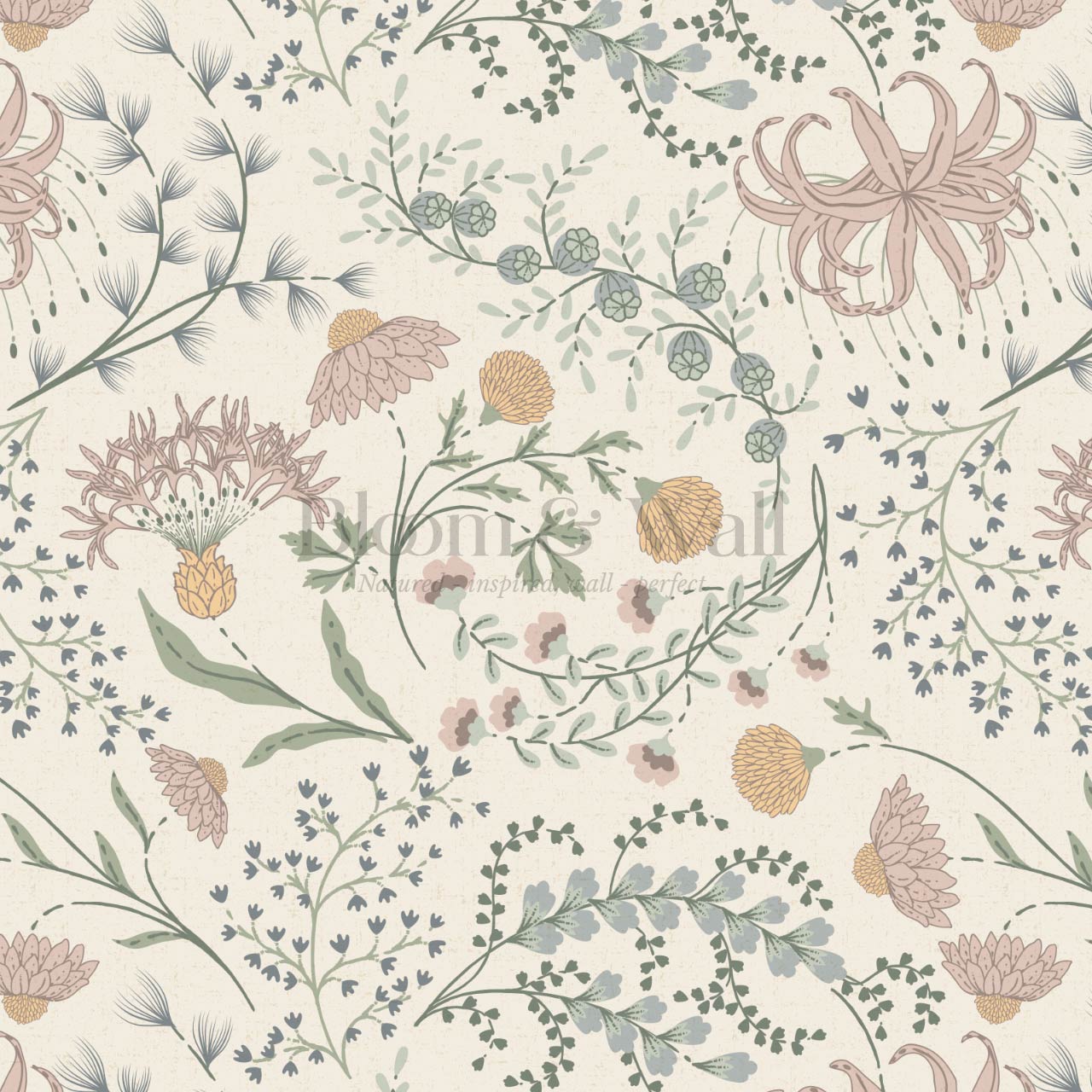 Rosette Nostalgic Wildflower Meadow Ivory Pastel Wallpaper