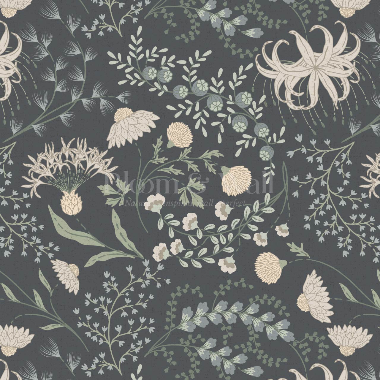 Rosette Nostalgic Wildflower Meadow Slate Sage Wallpaper