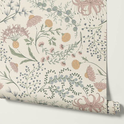 Rosette Nostalgic Wildflower Meadow Ivory Pastel Wallpaper
