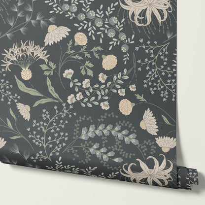 Rosette Nostalgic Wildflower Meadow Slate Sage Wallpaper